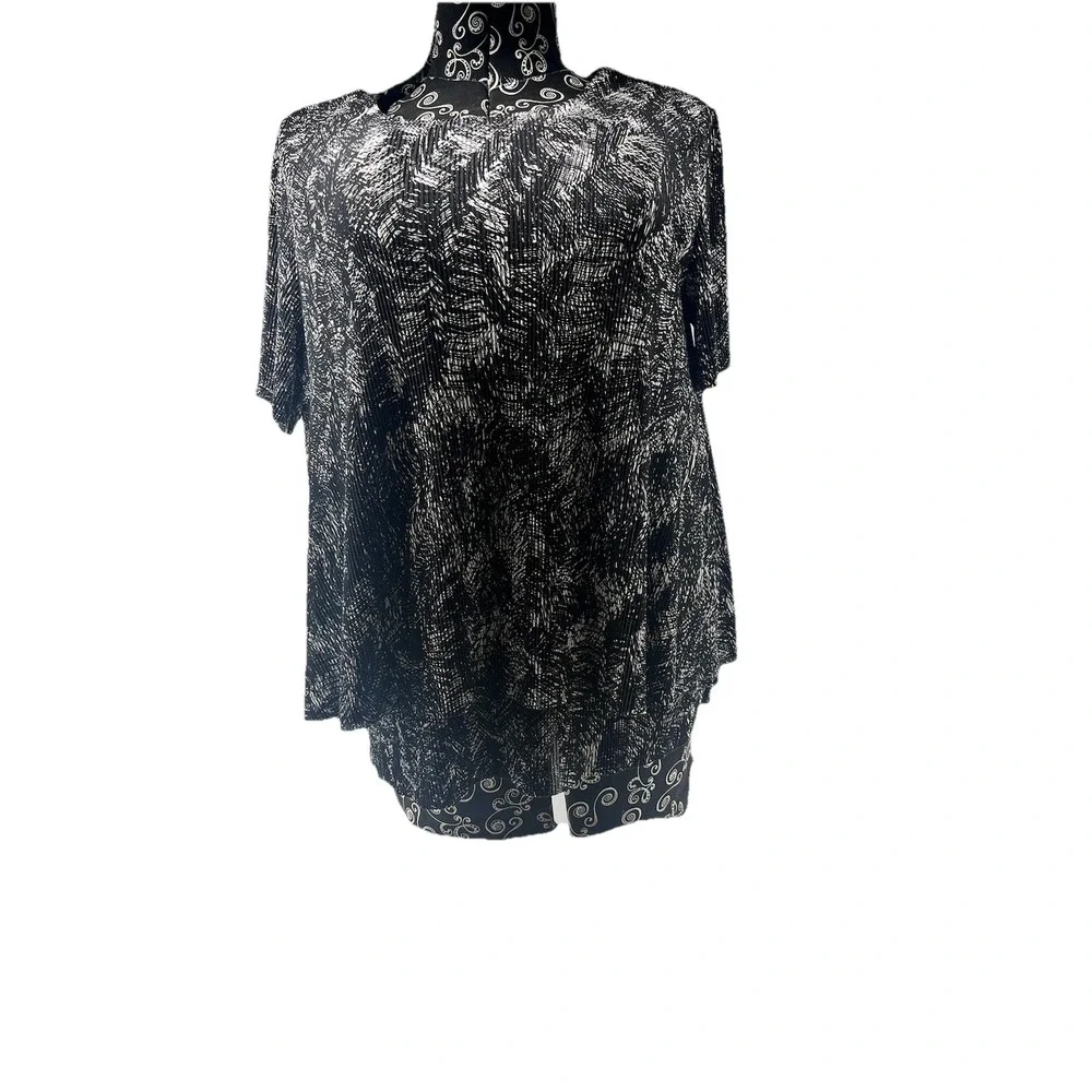 Chico's EASYWEAR Tunic Top Abstract Print Slinky Short Sleeve Blouse Size 2